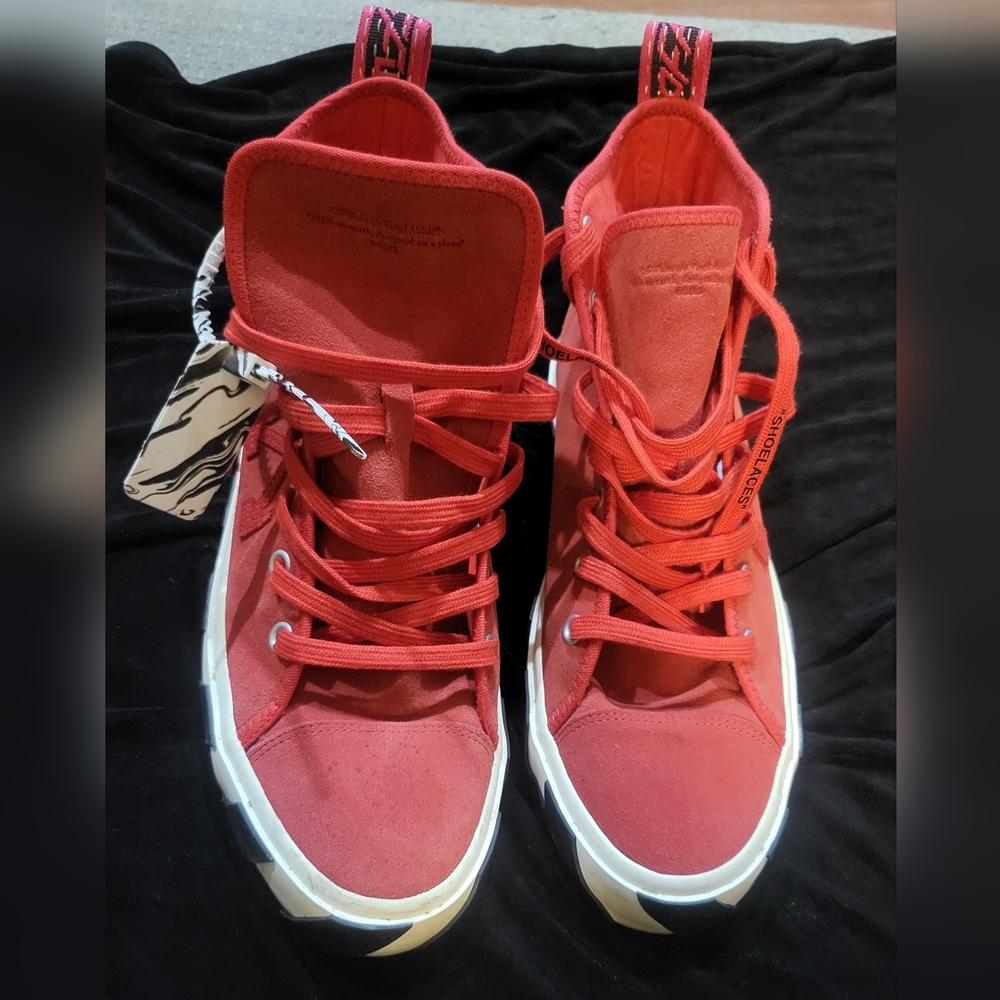 SOLD    SOLD Vulcanized HiStriped RedSuede Men Designer Sneaker Size 44 (11)